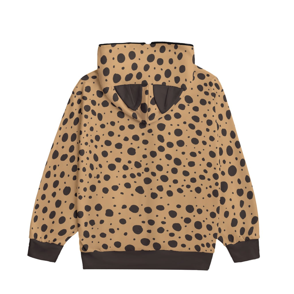 Adult Cheetah Print/ Cheetah Ears Unisex Pullover Hoodie With Zipper Closure