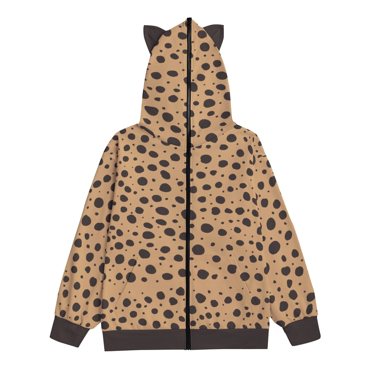 Adult Cheetah Print/ Cheetah Ears Unisex Pullover Hoodie With Zipper Closure