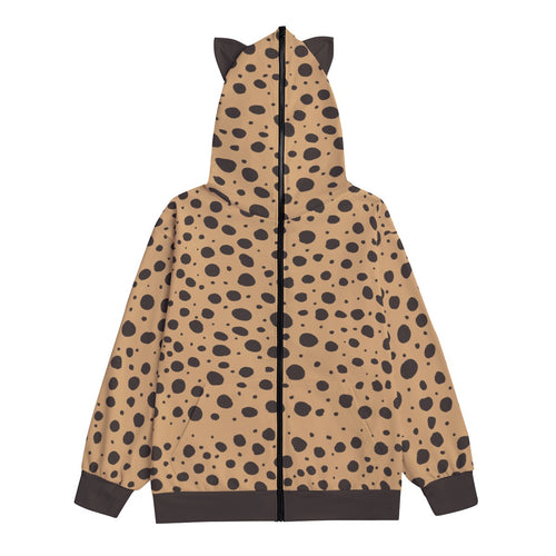 Adult Cheetah Print/ Cheetah Ears Unisex Pullover Hoodie With Zipper Closure